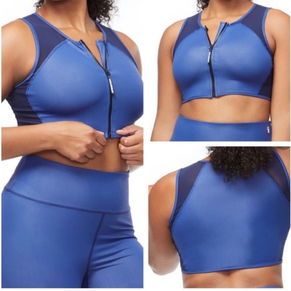 Good American The Power Zip Sports Bra Blue NWT - Picture 3 of 9